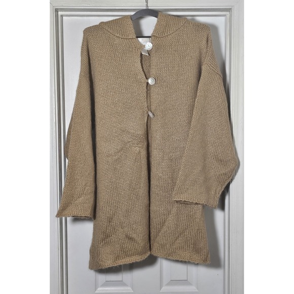 Soft Surroundings Sweaters - Soft Surroundings Camel Knit Hooded Mohair Wool Button Front Cardigan Sweater L